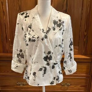 ALEX black white floral voile top sz L